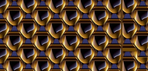 Wall Mural - Luxury Seamless Pattern. 3D Effect Bulging Shape. Droplet Shape with Thin Gold Stroke, Generative AI