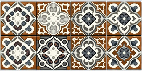 Canvas Print - Golden flower Digital wall tiles design, Print in Ceramic Industries Beautiful set of tiles, Generative AI