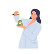 © Iryna Petrenko - Woman scientist making marijuana drugs pouring liquid meds with hemp from test tube to flask