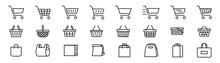 Shopping Cart, Basket, Bag Icon Set. Linear Shop Icon Set.