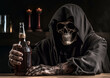grim reaper drinking alcohol . anti drinking concept . alcohol addiction . Generative AI