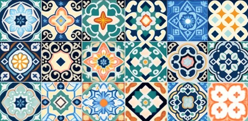 Wall Mural - Seamless colorful patchwork Moroccan tile. motifs Majolica pottery tile. Portuguese and Spain decor wall and floor Ceramic tile Design, Generative AI