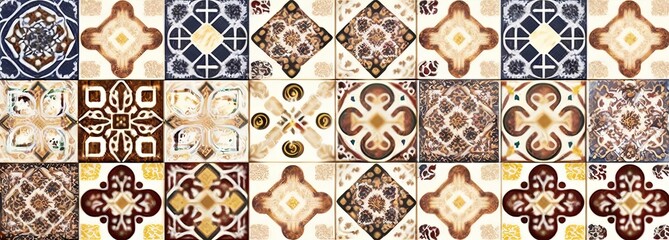 Canvas Print - Digital wall tiles design, Print in Ceramic Industries Beautiful set of tiles in portuguese, spanish, italian style in wall decor design, tiles, mosaic, moroccan, abstract Motif wall, Generative AI