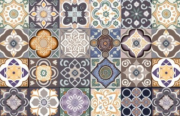 Wall Mural - Seamless colorful patchwork Moroccan tile. motifs Majolica pottery tile. Portuguese and Spain decor wall and floor Ceramic tile Design, Generative AI