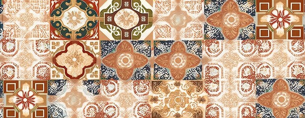 Wall Mural - Digital wall tiles design, Print in Ceramic Industries Beautiful set of tiles in portuguese, spanish, italian style in wall decor design, Ceramics, tiles, mosaic, abstract Motif wall, Generative AI