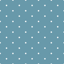 Dot Seamless Pattern. Repeating White Small Dots On Blue Background. Geometry Repeated Polka For Design Prints. Subtle Vintage Backdrop. Repeat Retro Lattice. Cyan Simple Paper. Vector Illustration
