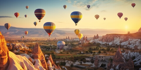 landscape hot air balloons over the valley