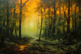 Fototapeta Las - Painting by gold powder, a forest