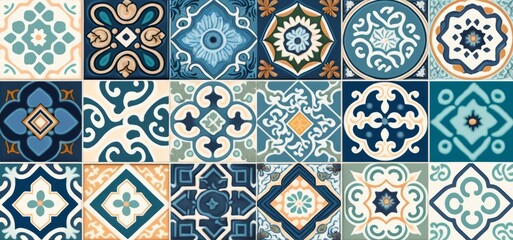 Poster - Seamless colorful patchwork Moroccan tile. motifs Majolica pottery tile. Portuguese and Spain decor wall and floor Ceramic tile Design, Generative AI