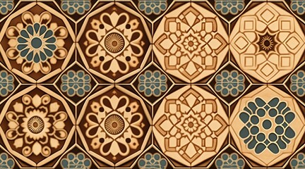 Sticker - Moroccan retro tile pattern vintage background for wall tile design, Generative AI