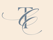 TC Monogram Logo Signature Icon. Intertwined Alphabet Initials Serif Letter T, Handwriting Letter C. Lettering Sign. Modern Design, Fashion, Beauty, Wedding Style Characters Elegant Calligraphy.