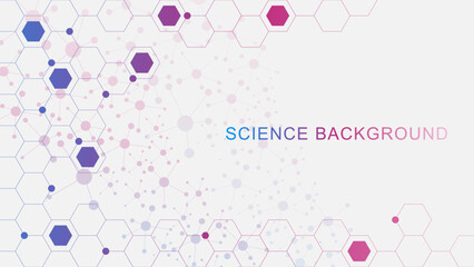 Poster - Abstract science and technology background with hexagonal shapes. Molecular structure, medicine research and DNA concept.