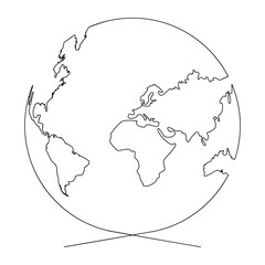 Aufkleber - Continuous line globe. Planet of Earth one line drawing. Hand-drawn illustration for logo, emblem and design poster.