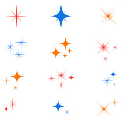 Poster - Sparkle stars. Set of color glowing light effect sign. Flashes starburst icon.