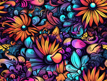 Colorful Flowers Psychedelic Neon Seamless Repeat Pattern [Generative AI]
