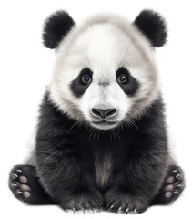 Wall Mural - Close up of a sitting baby panda cub isolated on a white background as transparent PNG, generative AI animal