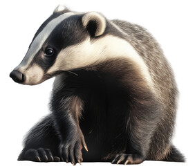 Wall Mural - Front view of sitting badger isolated on a white background as transparent PNG, generative AI animal