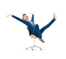 Wall Mural - 3d successful cartoon businessman in office chair