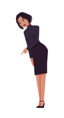 Businesswoman corporate executive, motivational speaker in black turtleneck, skirt point