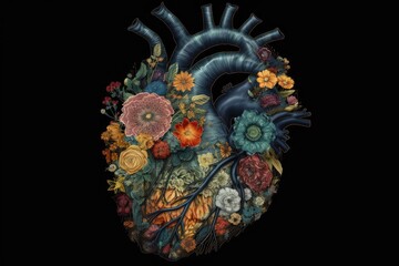 Wall Mural - Heart model with flowers. Generative AI.