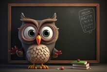 Playful Owl And Blackboard. AI