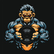 Fitness gorilla vector illustration, gym mascot character, gorilla holding weight plate