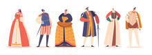 Elegantly Dressed Characters In Renaissance-era Costumes, Adorned With Intricate Details And Rich Fabrics, Illustration