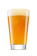 Shaker pint of fresh yellow wheat unfiltered beer with cap of foam isolated. Transparent PNG image.