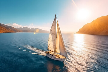 Wall Mural - Sailboat in the sea under sunlight, luxury summer adventure 