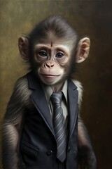 Portrait of baby monkey in a business suit. Generative AI