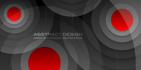 Poster - Concentric circles with shadows. Abstract dark background. Red in the center. Black circulars. Cut out paper. Vector graphic design