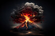 Volcano and eruption with fire and ash. AI Generated