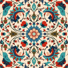 Turkey Floral Pattern. Abstract Art Graphic Line Flower. Ornate Elegant Luxury Vintage Retro Modern Style. For Texture Textile Background Backdrop Tile Wallpaper Carpet Batik.