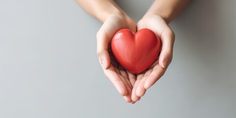 young women hands holding red heart,health care, donate and family insurance concept,world heart day