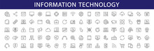 Information Technology Thin Line Icons Set. Information Technology - IT Editable Stroke Icon Collection. Programming, Network, Website, Process, Internet, Data, Technology Symbol. Vector