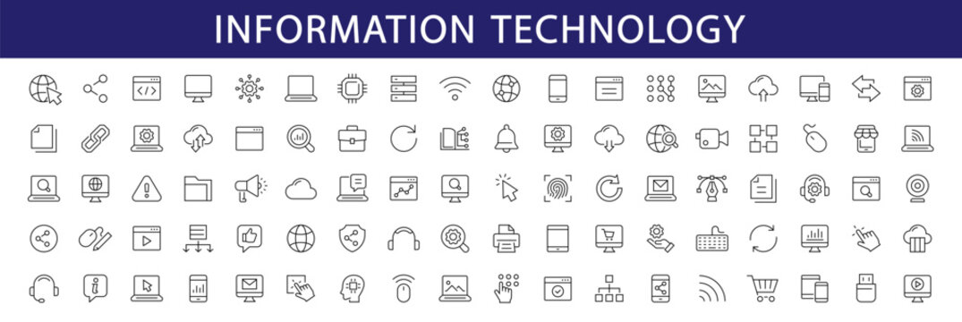 information technology thin line icons set. information technology - it editable stroke icon collect