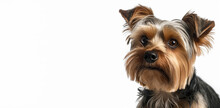 Cute Yorkshire Terrier Dog Closeup Isolated On White Background, Generative AI