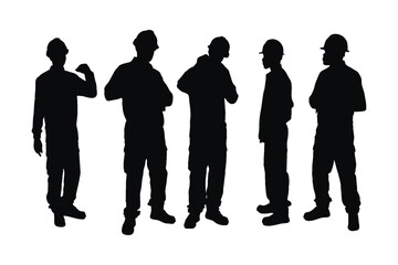 Wall Mural - Male engineers wearing uniforms silhouette set vector on a white background. Engineer standing in different position silhouette collection. Engineers and construction workers with anonymous faces