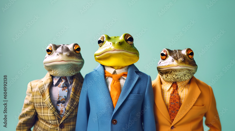 Toad Commercial Gang family of frog toad in vibrant bright fashionable outfits ...
