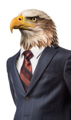 Eagle dressed in a suit like a businessman, isolated on white (generative AI)