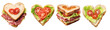 delicious heart shaped sandwich set isolated on transparent background - Generative AI