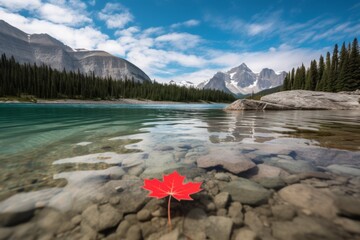 lake in the mountains. Canada day. Generative Ai