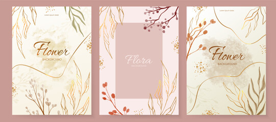 Wall Mural - Modern Floral Frame. Elegant abstract background. Universal hand drawn floral templates in warm colors perfect for an autumn or summer wedding and birthday invitations