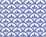 Fototapeta Tulipany - Seamless porcelain indigo blue and white simple art decor vector. Chinese blue background. ceramic pattern. China ware design.