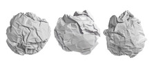 Set white crumpled paper ball isolated on white background, clipping path