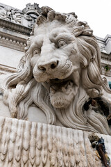 Wall Mural - Detail of the marble Lion Fountain, built in 19th century by Victor Sappey, in rue Saint-Laurent, Grenoble, France