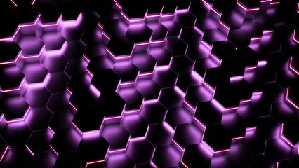 Aufkleber - Cyber background with moving neon hexagons. Design. Cyber waves of neon hexagons on black background. Dark background with moving neon hexagons