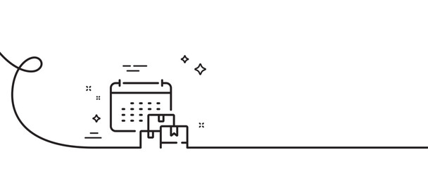 Poster - Delivery calendar line icon. Continuous one line with curl. Parcel logistic date sign. Express service symbol. Delivery calendar single outline ribbon. Loop curve pattern. Vector