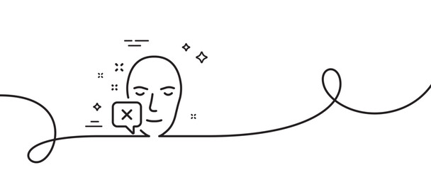 Poster - Face declined line icon. Continuous one line with curl. Human profile sign. Facial identification error symbol. Face declined single outline ribbon. Loop curve pattern. Vector