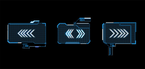 Poster - Hud frames. Futuristic modern hud control panel. High tech screen digital hologram window, gaming menu vector touching cyber Futuristic windows target and header. High tech elements for user interface